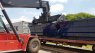 Railroad tipper bin standing upright