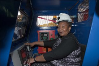 ENVIRO FRIENDLY Mineral Resources Minister Susan Shabangu tries out a fuel-cell-powered locomotive at an Anglo American Platinum mine