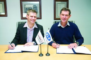 PARTNERING FOR GROWTHDiro Resources CEO Nico Smit (left) with ELB Engineering Services chief executive Dr Stephen Meijers officiating the contract for Diro Resource’s dense-medium separation plant