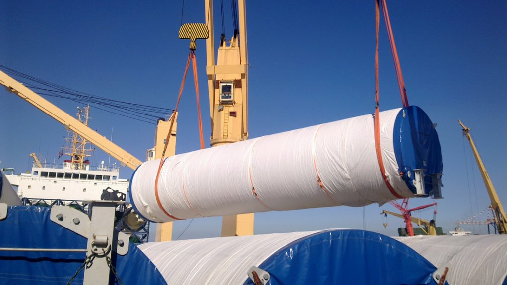 The offloading of the first of the tower sections from the Kota Bakat on June 7 
