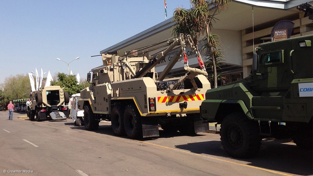 A view of the vehicle display at Land Forces Africa, at the CSIR International Convention Centre.
