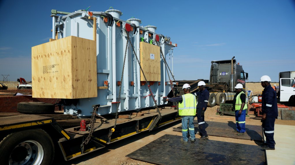 TRANSFORMER LOGISTICSA high-voltage transformer arrives at Droogfontein, which will be used to connect the renewable-energy project to the Eskom grid