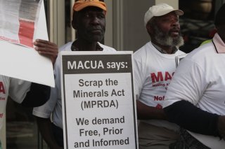 Mining community action group pickets outside Mining Lekgotla
