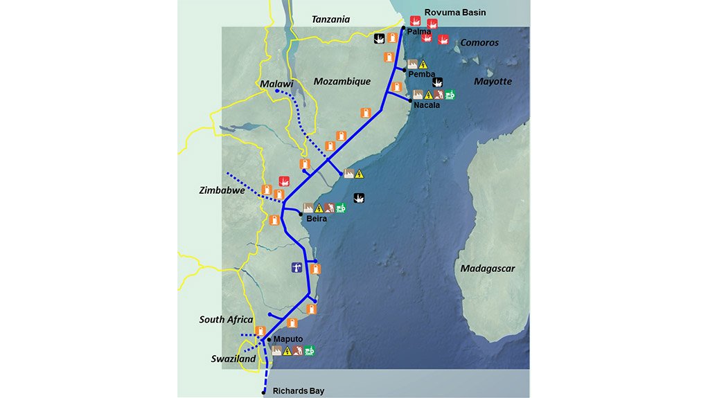 SIGNIFICANT REGIONAL BENEFITSA detailed map of the proposed 2 600 km Gasnosu pipeline which, if approved, could run from Cabo Delgado to Maputo, Mozambique, and possibly to regional markets further south, such as Richards Bay, South Africa