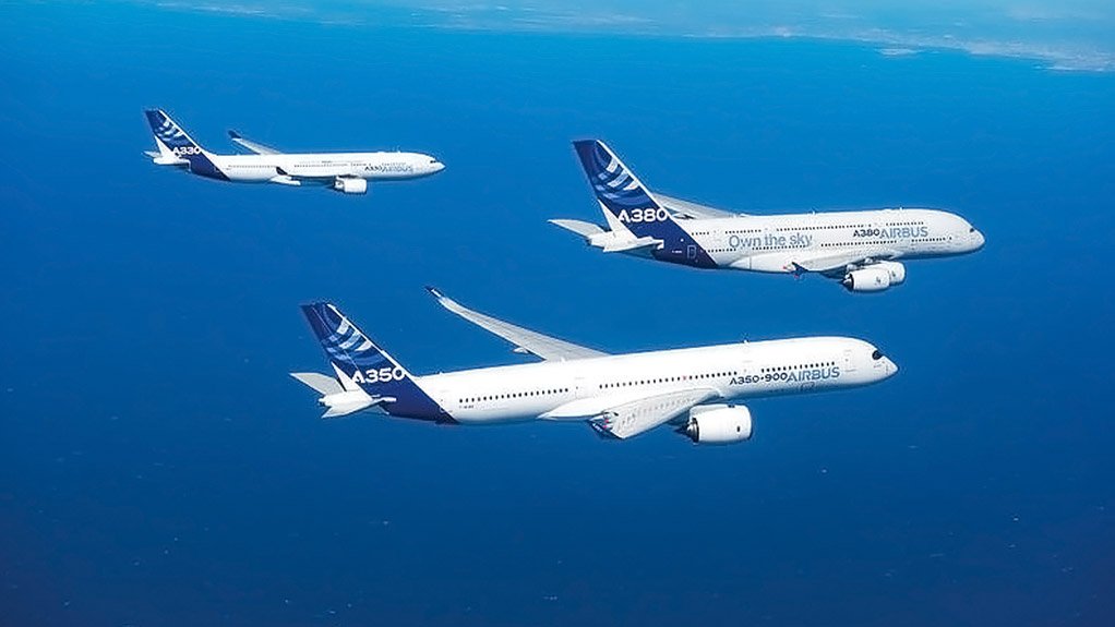 AIR FLEET Front to rear: the Airbus A350 XWB, A380 and A330 airliners 