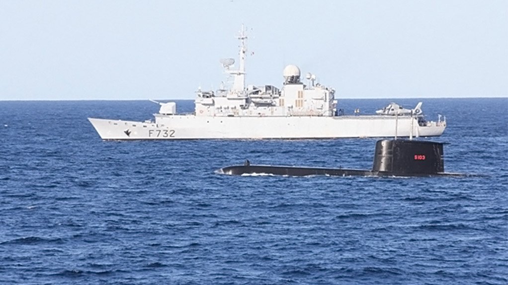 EXERCISE OXIDE The submarine SAS Queen Modjadji I with the French frigate Nivose in Mozambican waters 