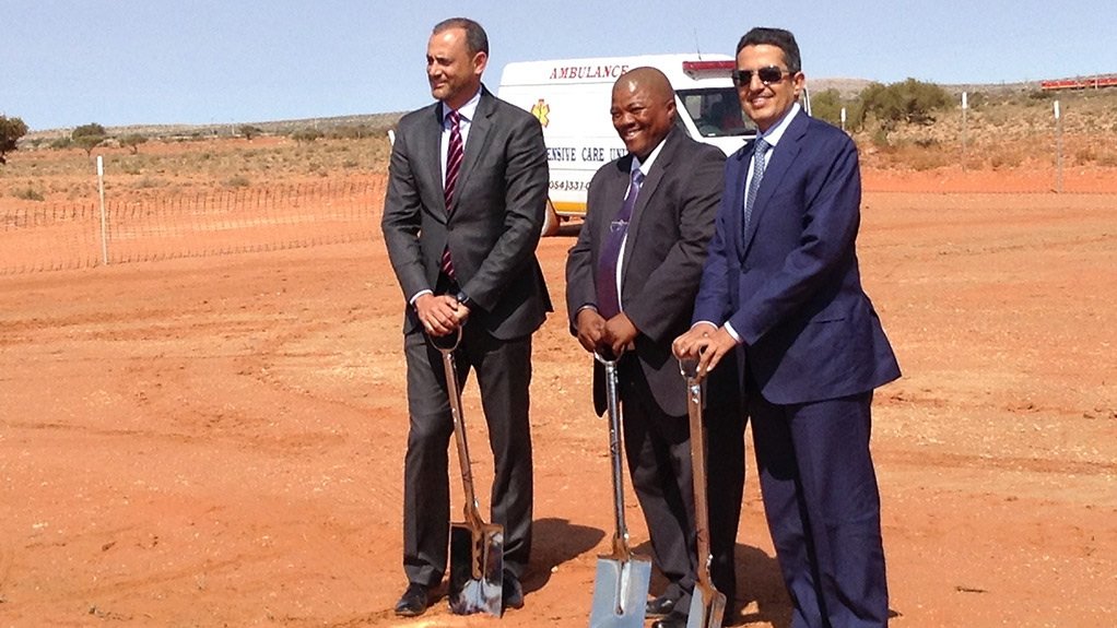 BREAKING GROUND Crowie Concessions chairperson Rowan Crowie, Kheis municipality mayor Paul Vries and ACWA Power chairperson Mohammed Abunayyan