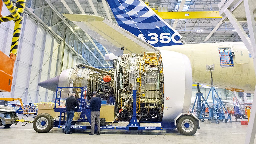 MOST EFFICIENT AERO ENGINE A Trent XWB, waiting to be mounted on an A350-900 on the Final Assembly Line 