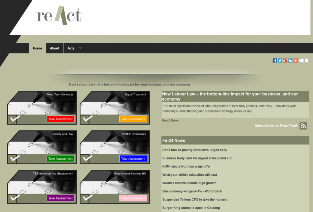 USER-FRIENDLY INTERFACE 
Using surveys, Re-Act assesses a company’s understanding of the most important aspects of the country’s recently amended legislation, further providing that company with a protocol that indicates areas of improvement