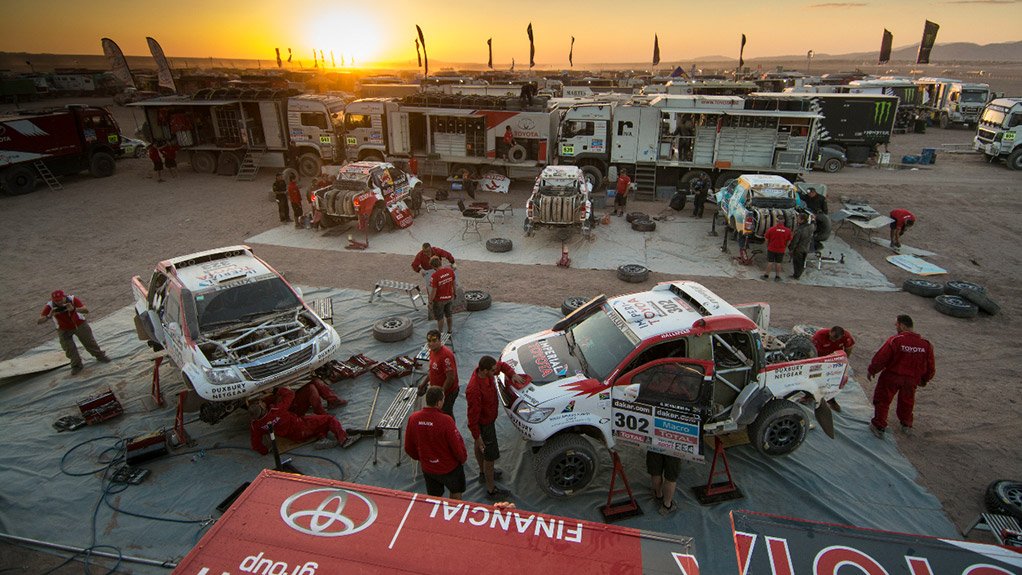 The Toyota Imperial Hilux team in action at the 2104 Dakar Rally