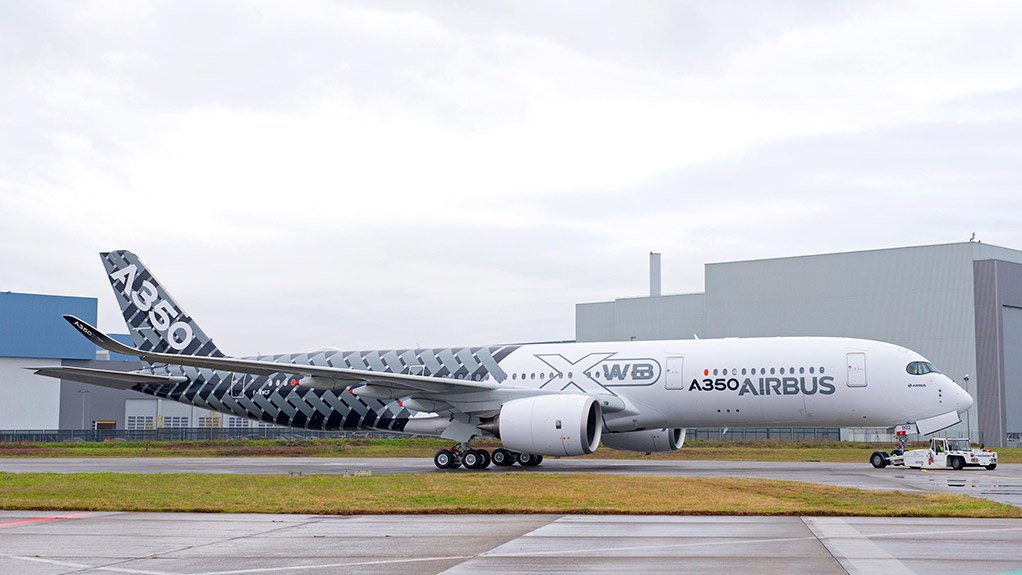 LATEST-GENERATION AIRBUS The third A350 XWB flight test aircraft, after being painted in a scheme designed to highlight that it is mainly made from composite materials  