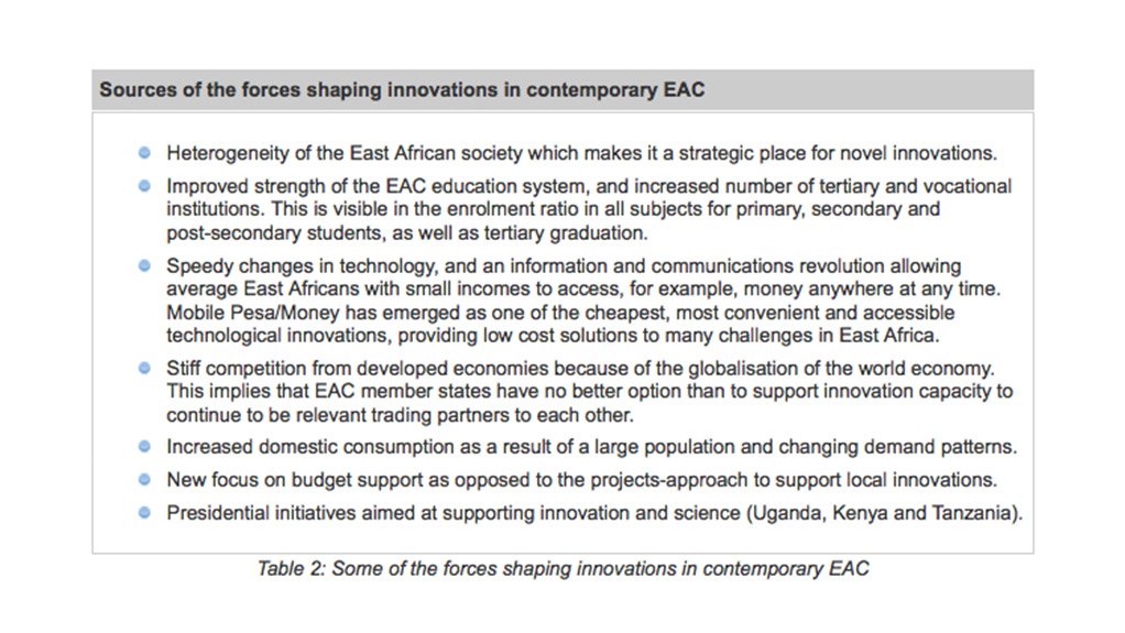 Fig 2: Table 2: Some of the forces shaping innovations in contemporary EAC