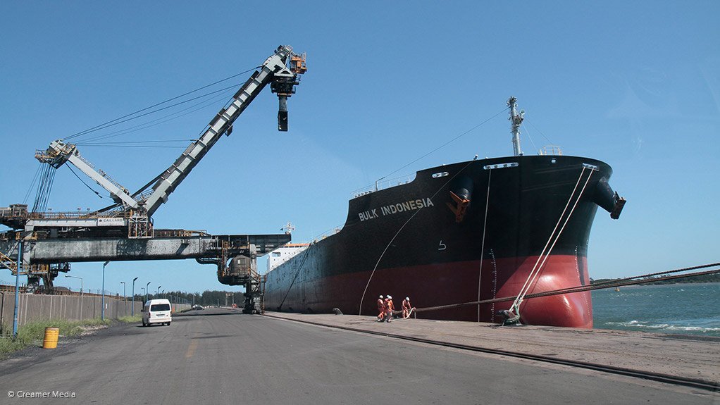 A ship berthed at the coal terminal.