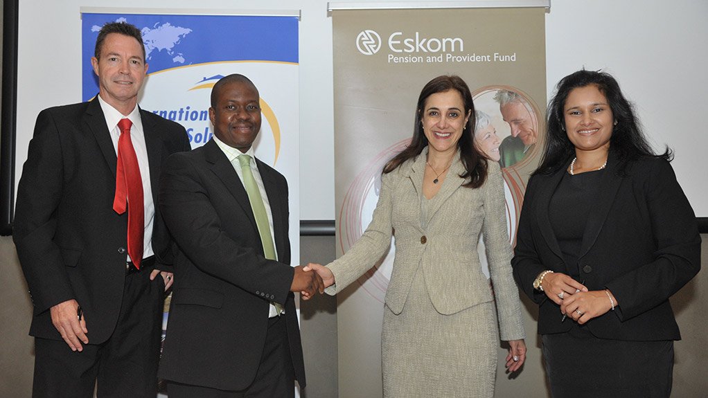 IHS's Rob Wesselo, EPPF CEO Sibusiso Luthuli, IHS managing partner Soula Proxenos and EPPF CIO Fagmeedah Petersen-Lurie at the signing ceremony