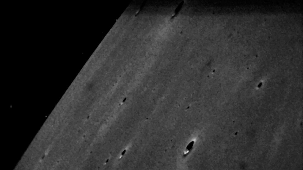 One of the last photos taken by Ladee, using its Star Tracker, showing the Lichtenberg A and Schiaparelli E craters in the western region of the Oceanus Procellarum (Ocean of Storms), a smooth basalt plain in the north west region of the Moon