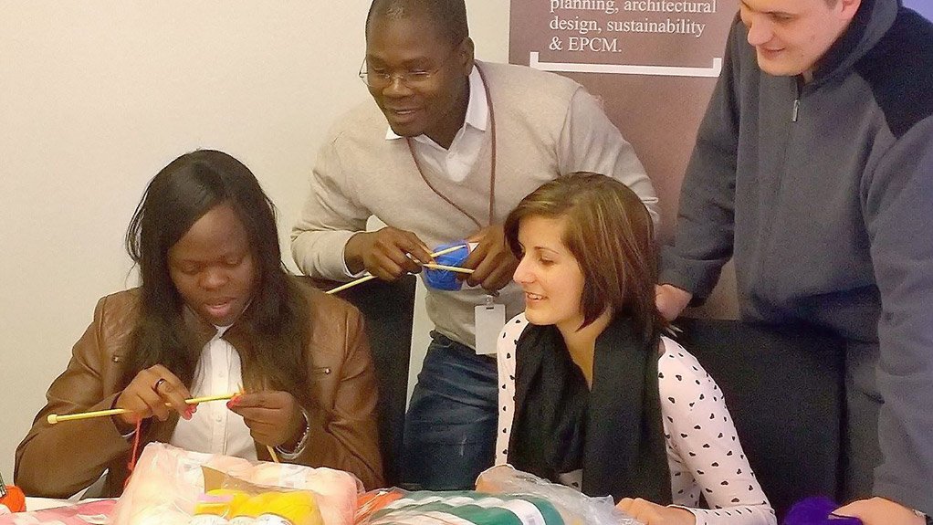 Arup staff knitting away for Mandela Day