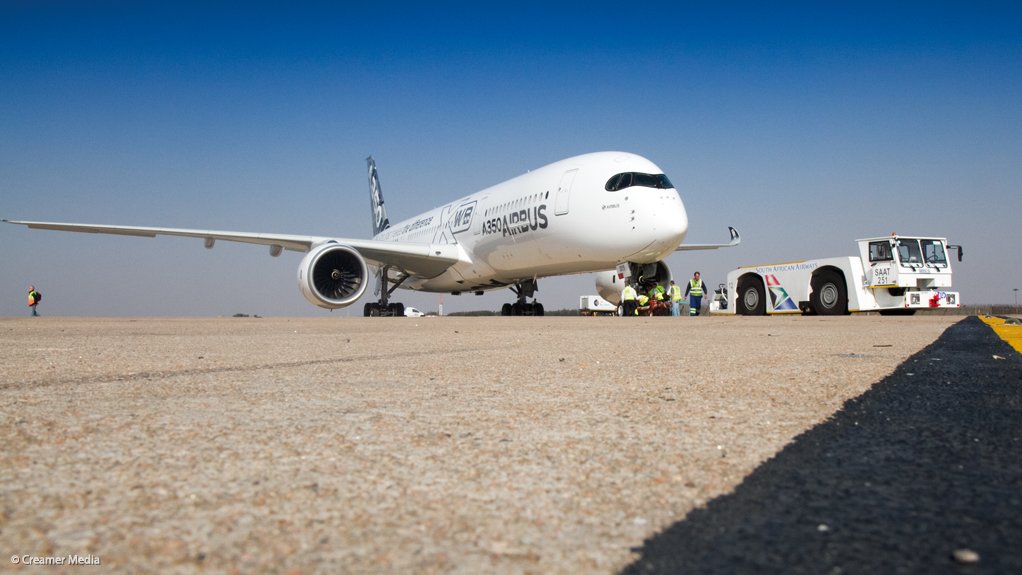 AFRICAN DEBUT: The A350 XWB, dubbed by Airbus as the “world’s newest, most modern and efficient aircraft” made its African debut on August 2, 2014, when it landed at OR Tambo International Airport. Pictured above is the MSN 005, one of five A350 XWB prototypes used to perform comprehensive flight test and development trials. The A350 XWB World Tour began on July 24 and ended on August 13. 