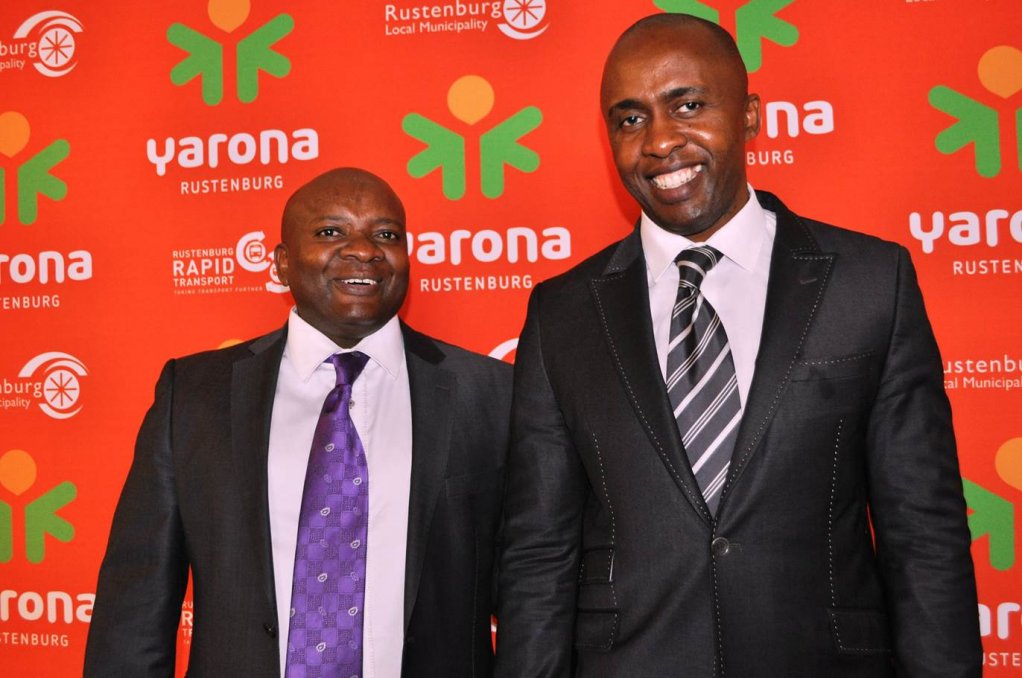 OFFICIAL LAUNCH Pictured at the official launch of the Yarona brand are RRT project director Marks Rapo and Rustenburg mayor Mpho Khunou
