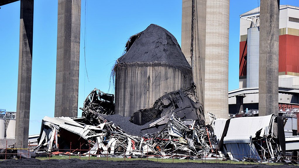 The aftermath of the November 1 central coal silo collapse at Majuba