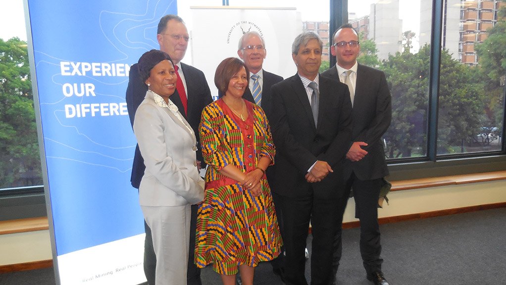 Anglo American executive director Khanyisile Kweyama; Wits Faculty of Health Science dean Professor Martin Veller; Wits School of Public Health head Professor Laetitia Rispel; Anglo American Chief Medical Officer Dr Brian Brink; Wits vice-chancellor and principal Professor Adam Habib; and Wits School of Public Health senior lecturer and Public Health Occupational Hygiene Coordinator Dr Andrew Swanepoel.