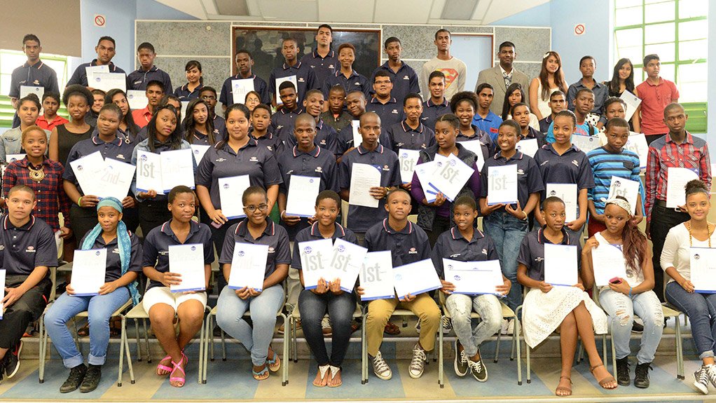 Engen Maths  Science School leaners, during an award ceremony.