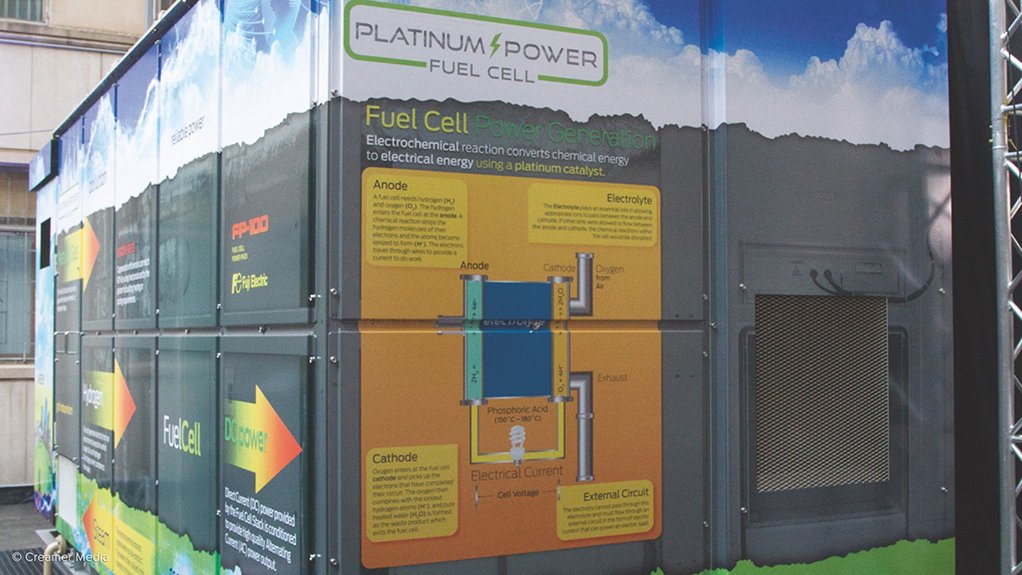 PLATINUM PROVIDES 100 KW This fuel cell at the Chamber of Mines building provides 100 kW of baseload power.