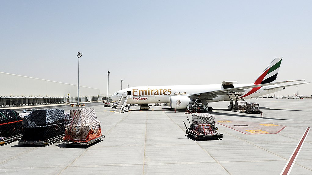 MAJOR PLAYER Emirates serves 24 destinations in Africa. Pictured is a Boeing 777F freighter at Emirates’ SkyCargo hub, in Dubai