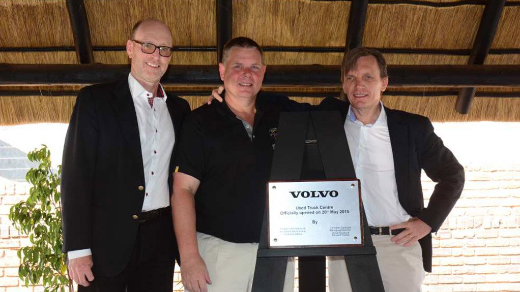 The new Volvo Used Truck centre was opened by (from left to right) Torbjörn Christensson, Volvo Used Truck Centre GM Harold Donachie and Christian Coolsaet