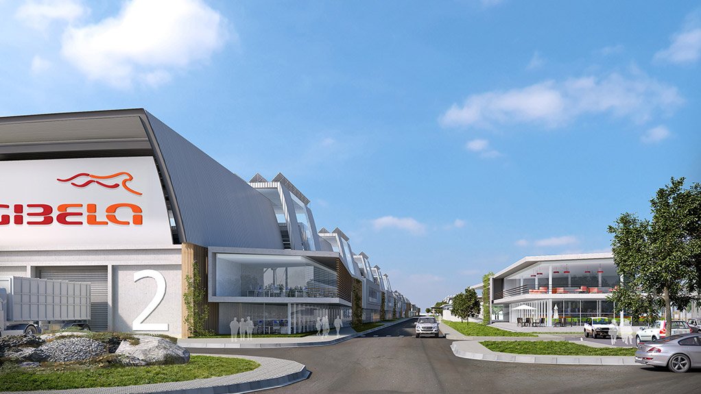  	A 3D rendering of Gibela's R1-billion Dunnottar facility