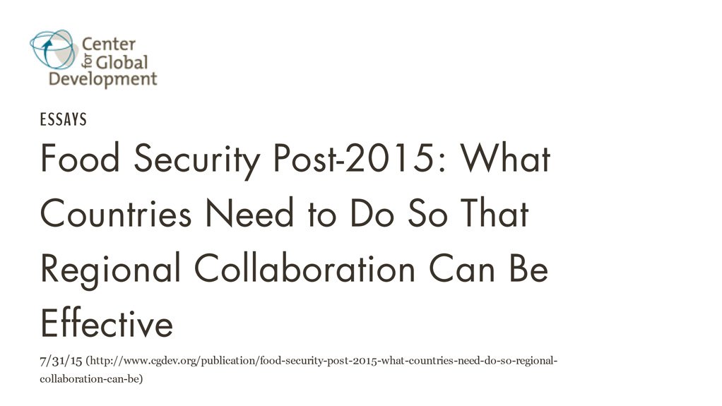 Food security post-2015: What countries need to do so that regional collaboration can be effective (Augudt 2015)