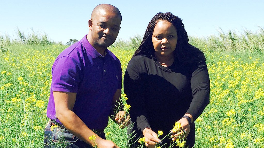 Anathi Oils CEO Weza Moss and ECDC risk capital project manager Wendy Hempe at the 50 ha Alexandria canola oil trial