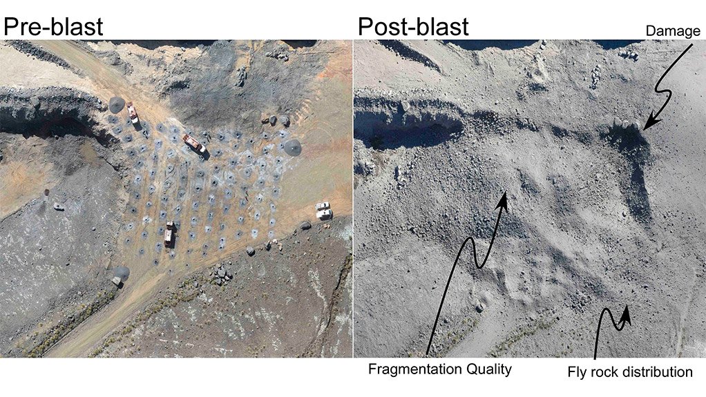 HIGH QUALITY IMAGING Pre- and post-blasting photos taken with an unmanned aerial vehicle