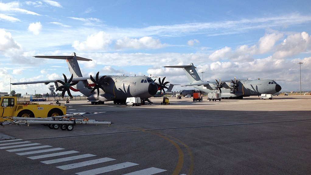 Four A400Ms are visible in this shot, outside the Delivery Centre in Seville
