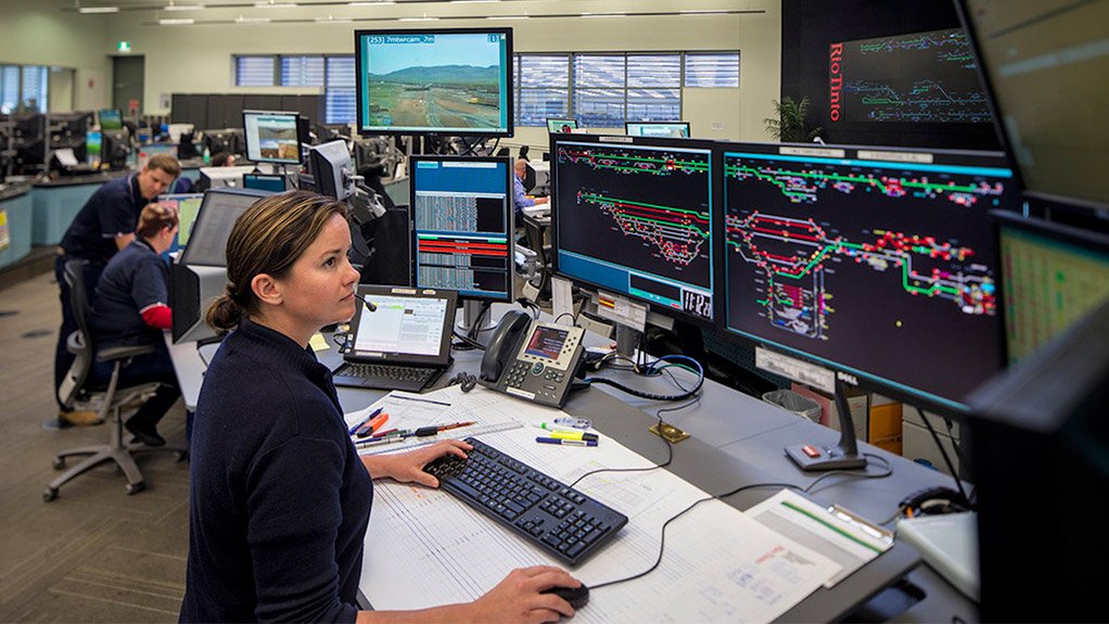THE FUTURE IS NOW Rio Tinto’s Operations Centre in Perth, Australia oversees the operations of its Pilbara mines including autonomous trucks, drills and trains from over 1 000 km away 