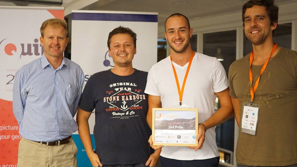 RUNNERS-UP  
Anglo American technology development project manager Neville Plint with Team Codeswop: Dean Harber, Tiaan Hendriks, Regardt Nel 