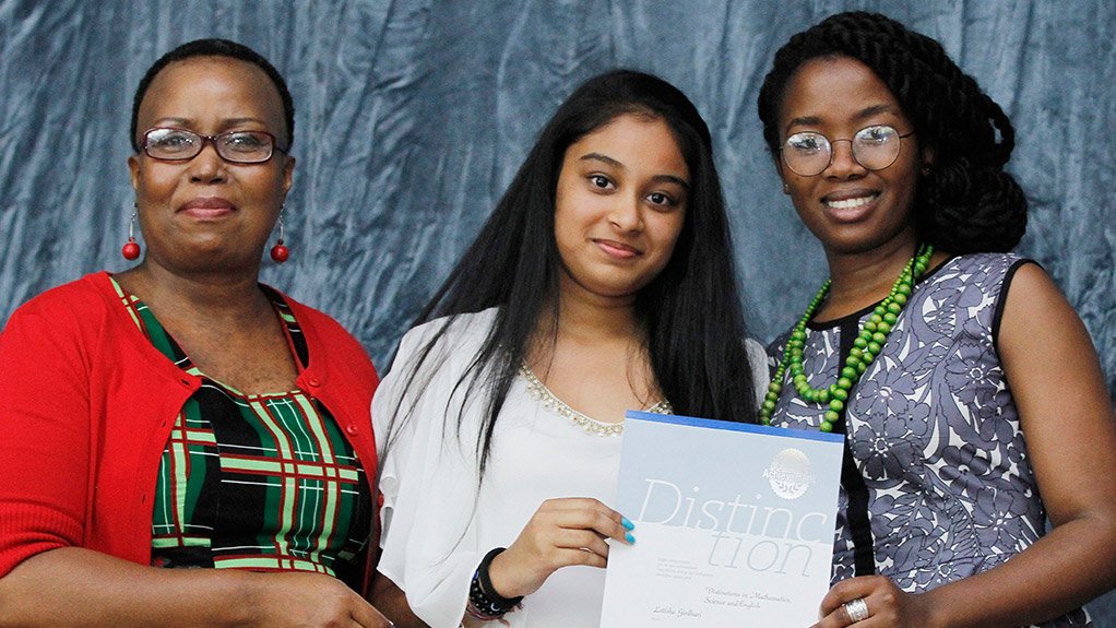 Thandeka Cele (Engen Refinery Public Affairs Manager);  Letisha Girdhari top EMSS student in the KwaZulu Natal region and Alice Msibi (Engen’s Education Programmes Specialist )
