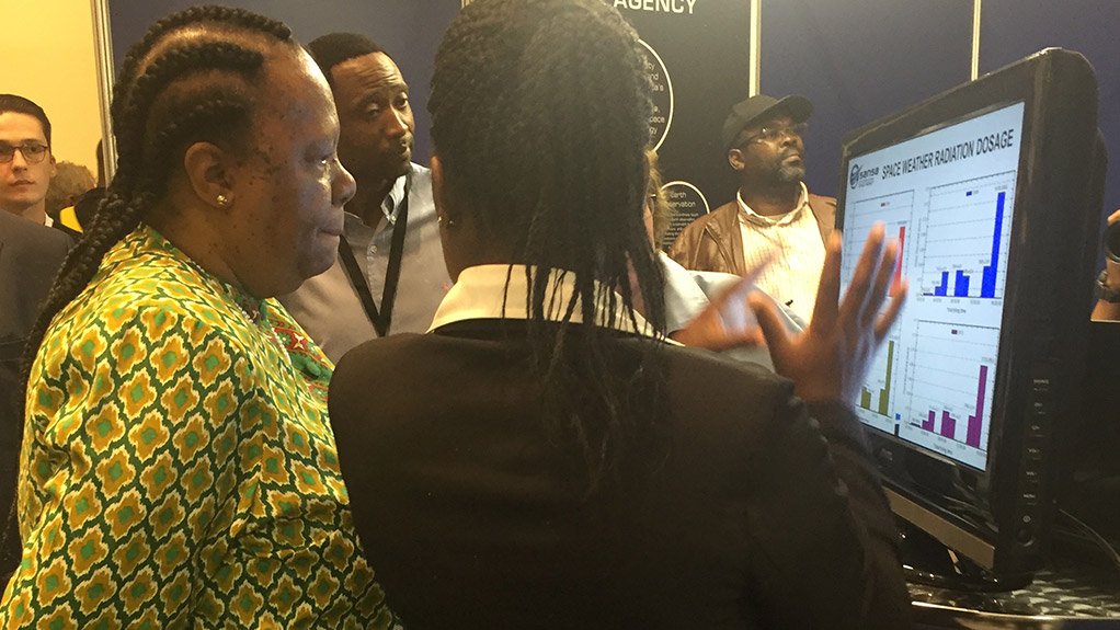 Science & Technolgoy Minister Naledi Pandor on a tour of the various exhibitors that the department funds