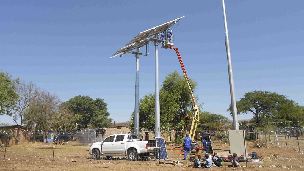 SUSTAINABILTY SUPPLIED The solar-powered light-emitting diode high mast system requested by Samancor has been supplied to surrounding informal settlements in need of cost-effective energy