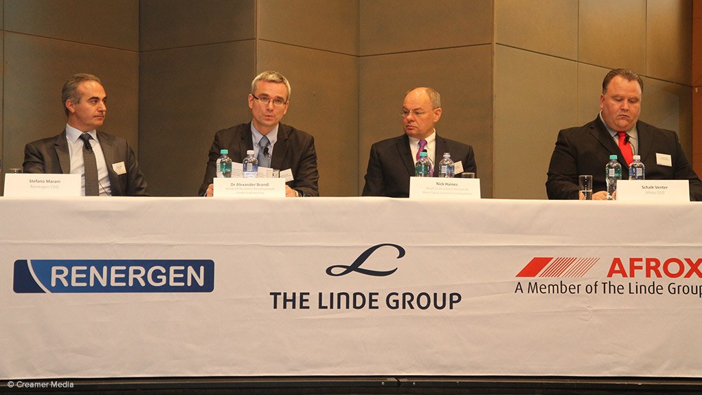 Renergen CEO Stefano Marani, The Linde Group’s Dr Alexander Brandl and head Nick Haines and Afrox MD Schalk Venter