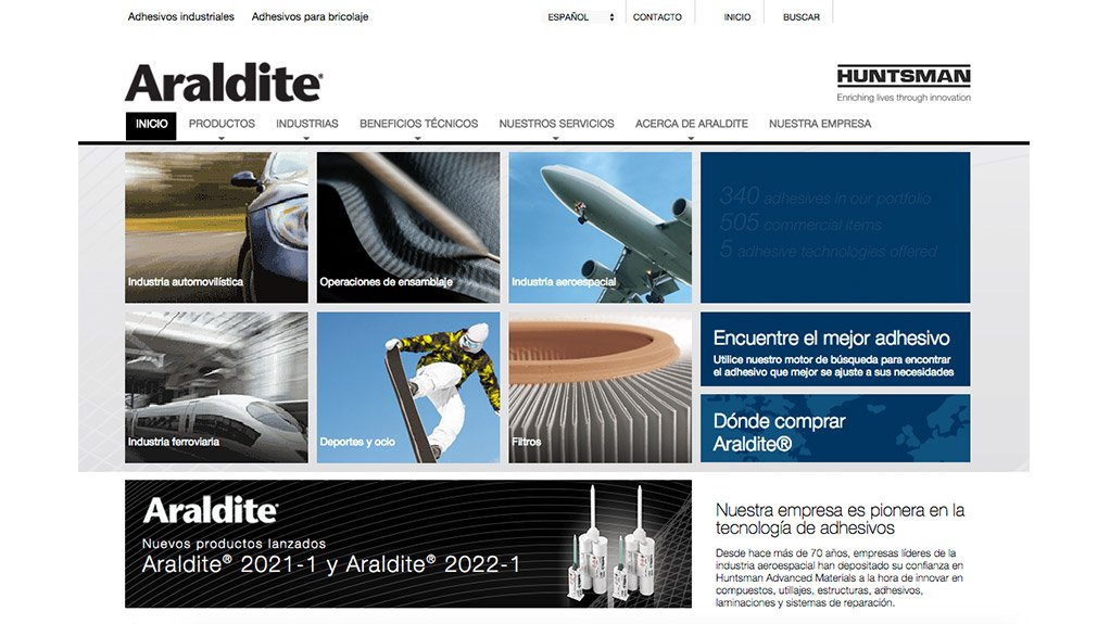 Araldite® industrial adhesives website extends to include Spanish language version