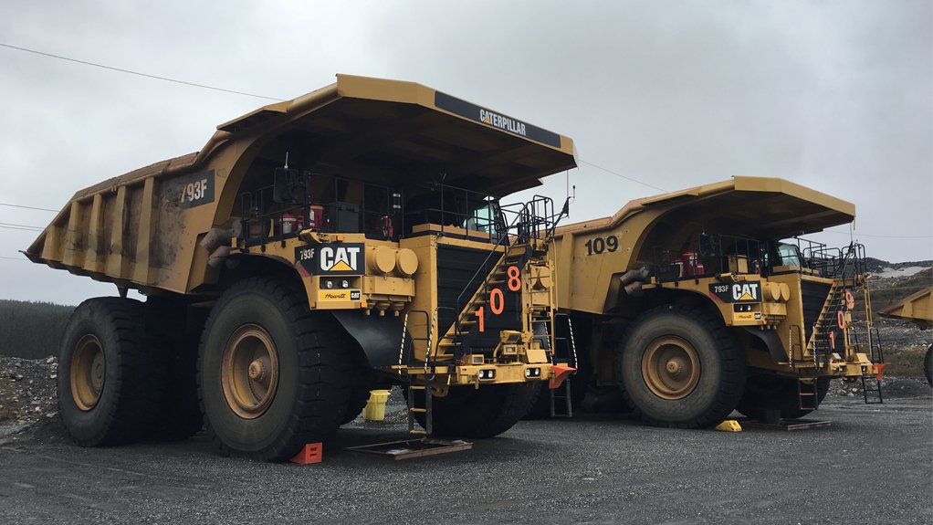 Caterpillar Trucks at Champion Iron's Bloom Lake mine, Quebec