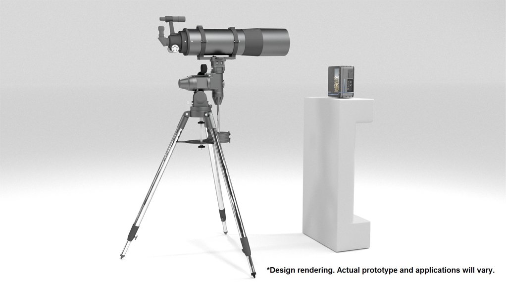 A rendering of a comparison of a traditional telescope and the NexOptic telescope prototype