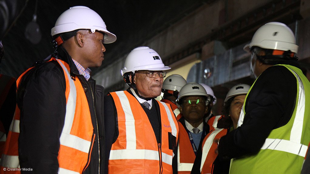President Jacob Zuma receiving a briefing in the main Ingula access tunnel