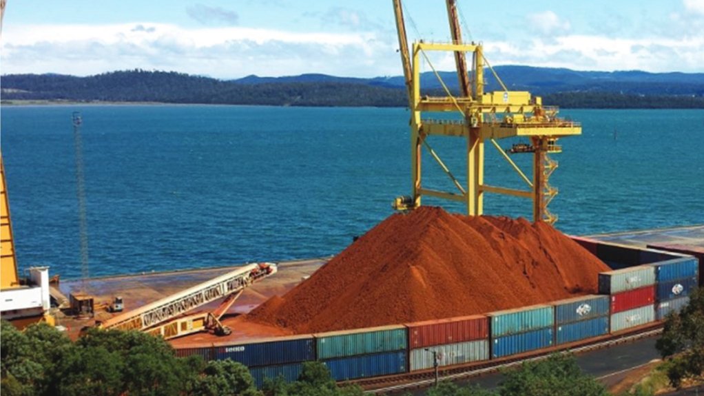 A stockpile of bauxite from the Bald Hill mine at the Bell Bay port.