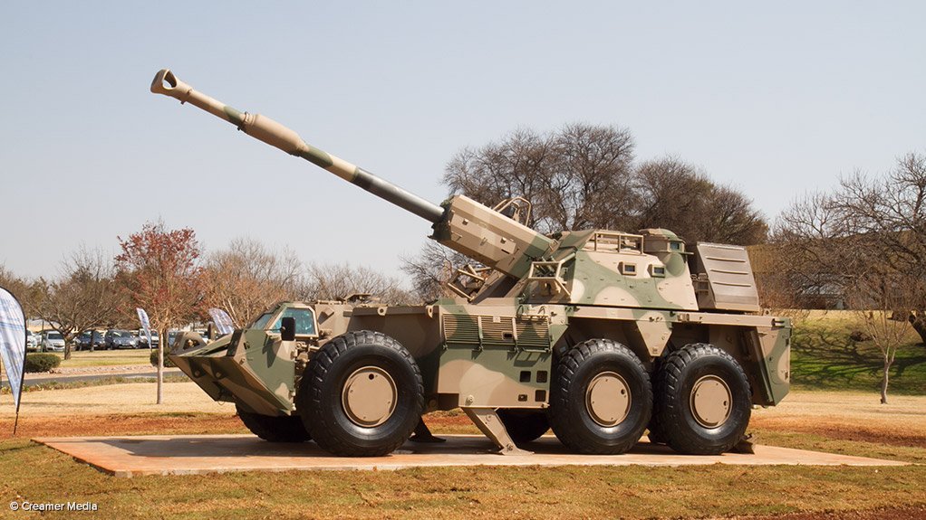 A G6 155 mm self-propelled gun on display outside the Denel corporate office