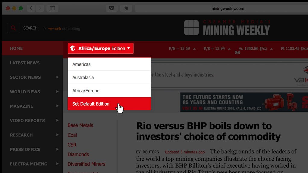 Readers can now select default region on MiningWeekly.com