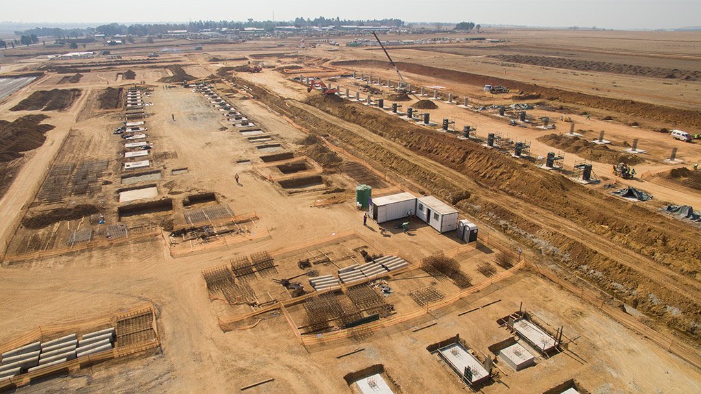 Construction work at the site of Gibela’s R1-billion train factory in Dunnottar 