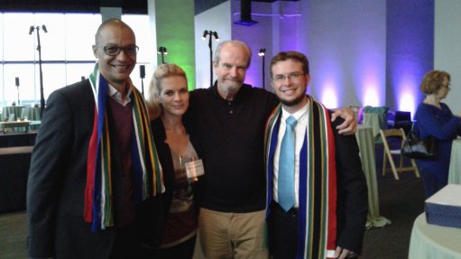 GCIP-SA top performers for 2016, Yolandi Schoeman and Martin Ackermann, with Gerswynn McKuur (left) and Paul deGive at the Cleantech Open Global Forum in San Francisco