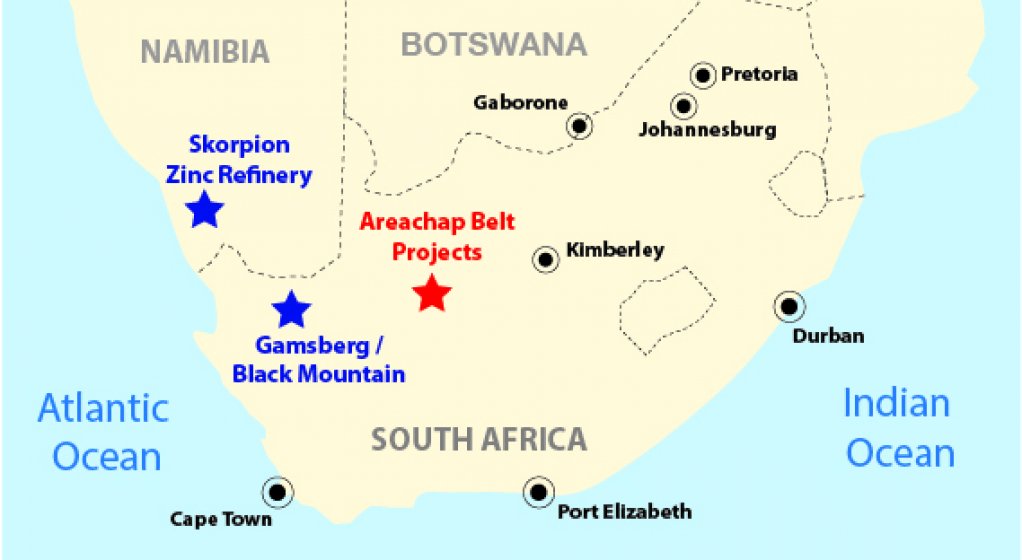 Northern Cape's Areachap Belt, where Orion has options and earn-in rights over a combined under-explored area covering 1 606 km2.


