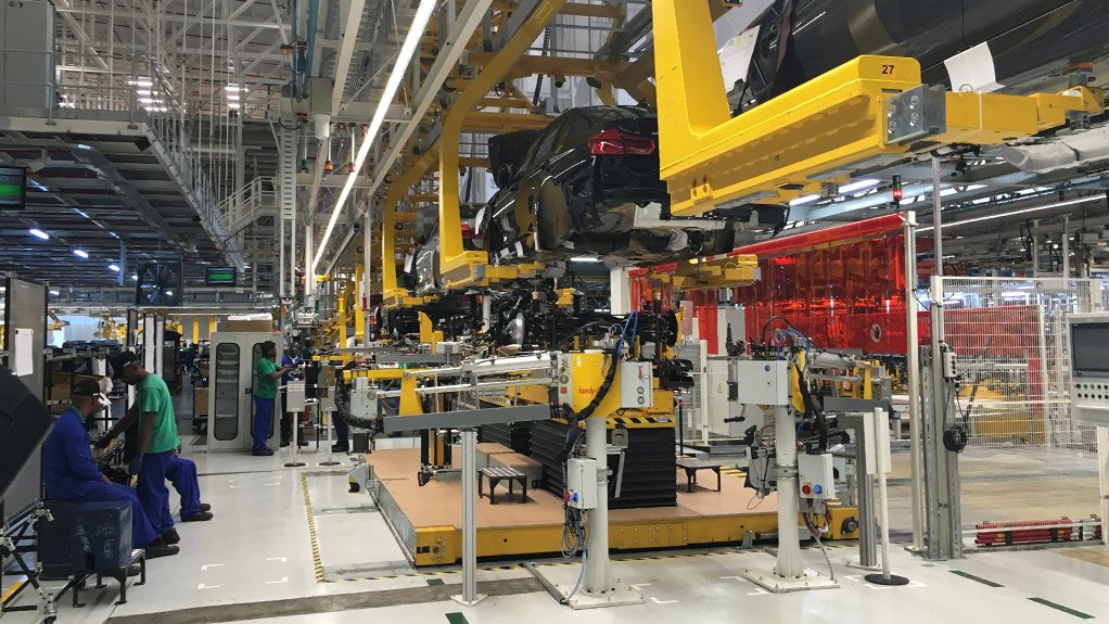 The new hanger system inside the assembly plant